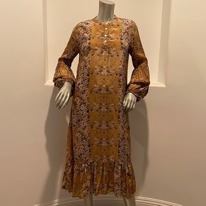 Mes Demoiselles Paris "Jena" Floral  Midi Dress Ballloon Sleeves Size FR 40